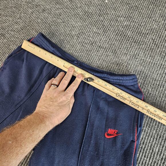 Vintage Nike Pants Mens MEDIUM Navy Fleece Track Sweatpants Zip Hem 90s - Picture 12 of 16